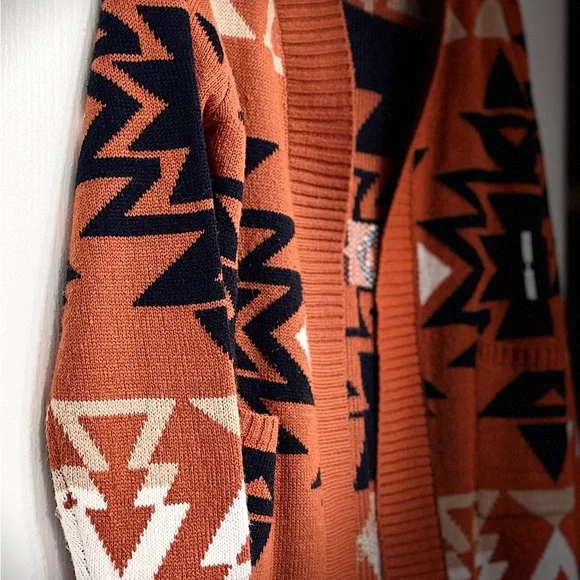 Cato Orange and Navy Geometric Cardigan - Picture 8 of 8